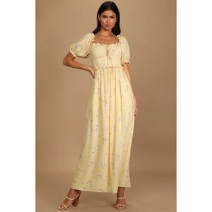 Lulu's- Feeling Special Yellow Floral Print Ruffled Maxi Dress- Small